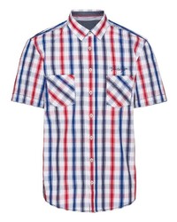 weißes und rotes und dunkelblaues Kurzarmhemd mit Vichy-Muster von Classic