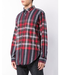 weißes und rotes und dunkelblaues Langarmhemd mit Schottenmuster von Engineered Garments