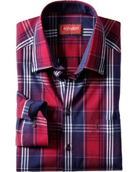 weißes und rotes und dunkelblaues Langarmhemd mit Schottenmuster von Classic