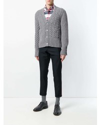 weißes und rotes und dunkelblaues Langarmhemd mit Schottenmuster von Thom Browne