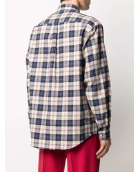 weißes und rotes und dunkelblaues Langarmhemd mit Schottenmuster von Gucci