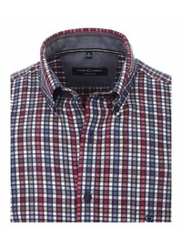 weißes und rotes und dunkelblaues Langarmhemd mit Vichy-Muster von Casamoda
