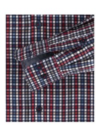 weißes und rotes und dunkelblaues Langarmhemd mit Vichy-Muster von Casamoda