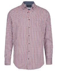 weißes und rotes und dunkelblaues Langarmhemd mit Vichy-Muster von Daniel Hechter