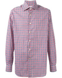 weißes und rotes und dunkelblaues Langarmhemd mit Vichy-Muster von Kiton