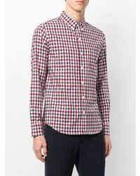weißes und rotes und dunkelblaues Langarmhemd mit Vichy-Muster von Moncler