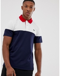 weißes und rotes und dunkelblaues Polohemd von Lacoste Sport