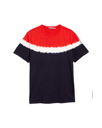 weißes und rotes und dunkelblaues Mit Batikmuster T-Shirt mit einem Rundhalsausschnitt