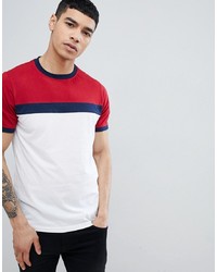 weißes und rotes und dunkelblaues T-Shirt mit einem Rundhalsausschnitt von Another Influence