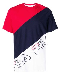 weißes und rotes und dunkelblaues T-Shirt mit einem Rundhalsausschnitt von Fila