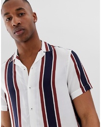 weißes und rotes und dunkelblaues vertikal gestreiftes Kurzarmhemd von Burton Menswear