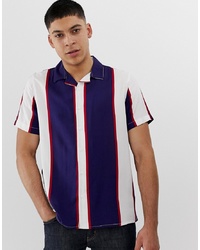 weißes und rotes und dunkelblaues vertikal gestreiftes Kurzarmhemd von New Look