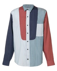 weißes und rotes und dunkelblaues vertikal gestreiftes Langarmhemd von Henrik Vibskov