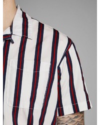 weißes und rotes vertikal gestreiftes Kurzarmhemd von Jack & Jones