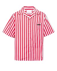 weißes und rotes vertikal gestreiftes Kurzarmhemd von Prada
