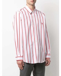 weißes und rotes vertikal gestreiftes Langarmhemd von Ami Paris