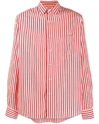 weißes und rotes vertikal gestreiftes Langarmhemd von Ami Paris