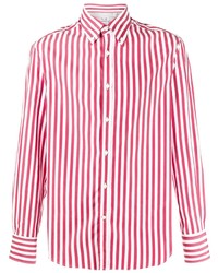 weißes und rotes vertikal gestreiftes Langarmhemd von Brunello Cucinelli