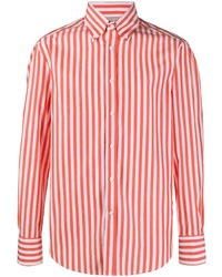 weißes und rotes vertikal gestreiftes Langarmhemd von Brunello Cucinelli