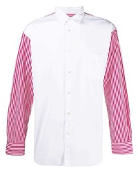 weißes und rotes vertikal gestreiftes Langarmhemd von Comme Des Garcons SHIRT