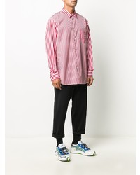 weißes und rotes vertikal gestreiftes Langarmhemd von Comme Des Garcons SHIRT