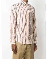 weißes und rotes vertikal gestreiftes Langarmhemd von Gucci