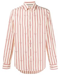 weißes und rotes vertikal gestreiftes Langarmhemd von Gucci