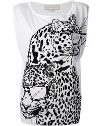 weißes und schwarzes ärmelloses Oberteil mit Leopardenmuster von Stella McCartney