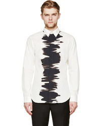 weißes und schwarzes bedrucktes Businesshemd von Calvin Klein