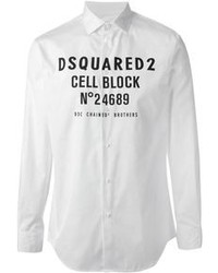 weißes und schwarzes bedrucktes Businesshemd von DSQUARED2