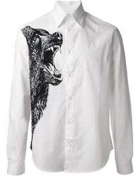 weißes und schwarzes bedrucktes Businesshemd von McQ by Alexander McQueen