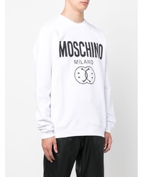 weißes und schwarzes bedrucktes Fleece-Sweatshirt von Moschino