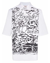 weißes und schwarzes bedrucktes Kurzarmhemd von Alexander McQueen