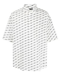 weißes und schwarzes bedrucktes Kurzarmhemd von Balenciaga