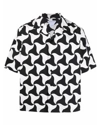 weißes und schwarzes bedrucktes Kurzarmhemd von Bottega Veneta