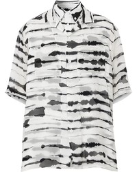 weißes und schwarzes bedrucktes Kurzarmhemd von Burberry