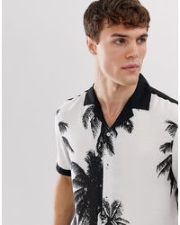 weißes und schwarzes bedrucktes Kurzarmhemd von Burton Menswear