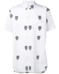 weißes und schwarzes bedrucktes Kurzarmhemd von Comme Des Garcons SHIRT