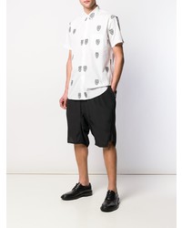 weißes und schwarzes bedrucktes Kurzarmhemd von Comme Des Garcons SHIRT