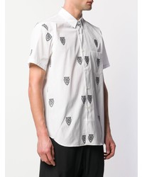 weißes und schwarzes bedrucktes Kurzarmhemd von Comme Des Garcons SHIRT