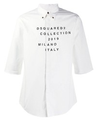 weißes und schwarzes bedrucktes Kurzarmhemd von DSQUARED2