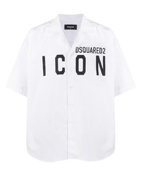 weißes und schwarzes bedrucktes Kurzarmhemd von DSQUARED2