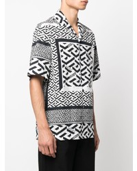 weißes und schwarzes bedrucktes Kurzarmhemd von Versace