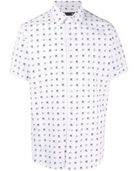 weißes und schwarzes bedrucktes Kurzarmhemd von Karl Lagerfeld