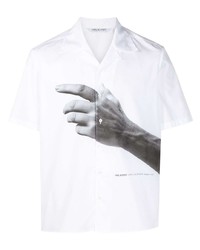 weißes und schwarzes bedrucktes Kurzarmhemd von Neil Barrett