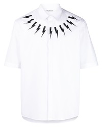 weißes und schwarzes bedrucktes Kurzarmhemd von Neil Barrett