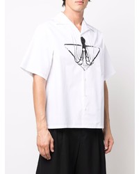 weißes und schwarzes bedrucktes Kurzarmhemd von Prada