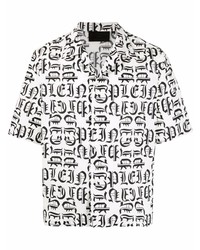 weißes und schwarzes bedrucktes Kurzarmhemd von Philipp Plein