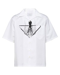 weißes und schwarzes bedrucktes Kurzarmhemd von Prada