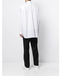 weißes und schwarzes bedrucktes Kurzarmhemd von Raf Simons